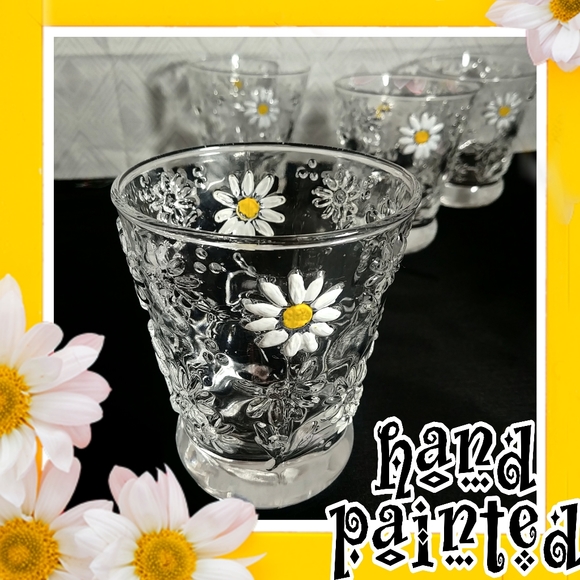 4 transparent daisy pressed Italian glasses